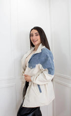 CHAQUETA TIPO PARKA EFECTO DOBLE PRENDA EN JEAN Y DRILL